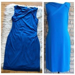 Calvin Klein Asymmetrical Draped Twisted Neck Sleeveless Bright Blue Dress 8